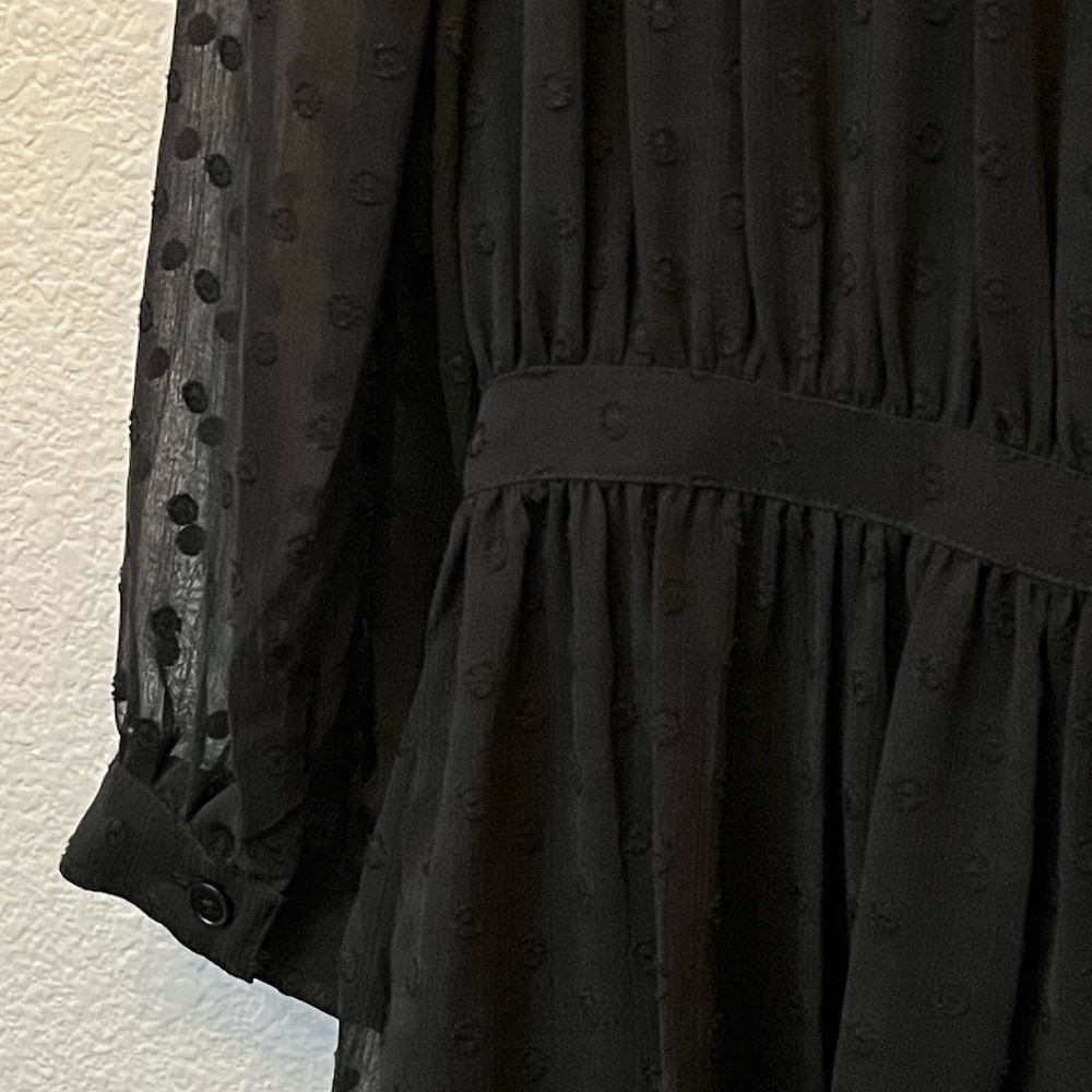 NWT REBECCA TAYLOR | Feminine Ruffle Clip-Dot Shirt Dress in Black | Size 6 - Picture 6 of 8